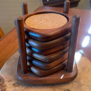 MCM Teak Coaster Set